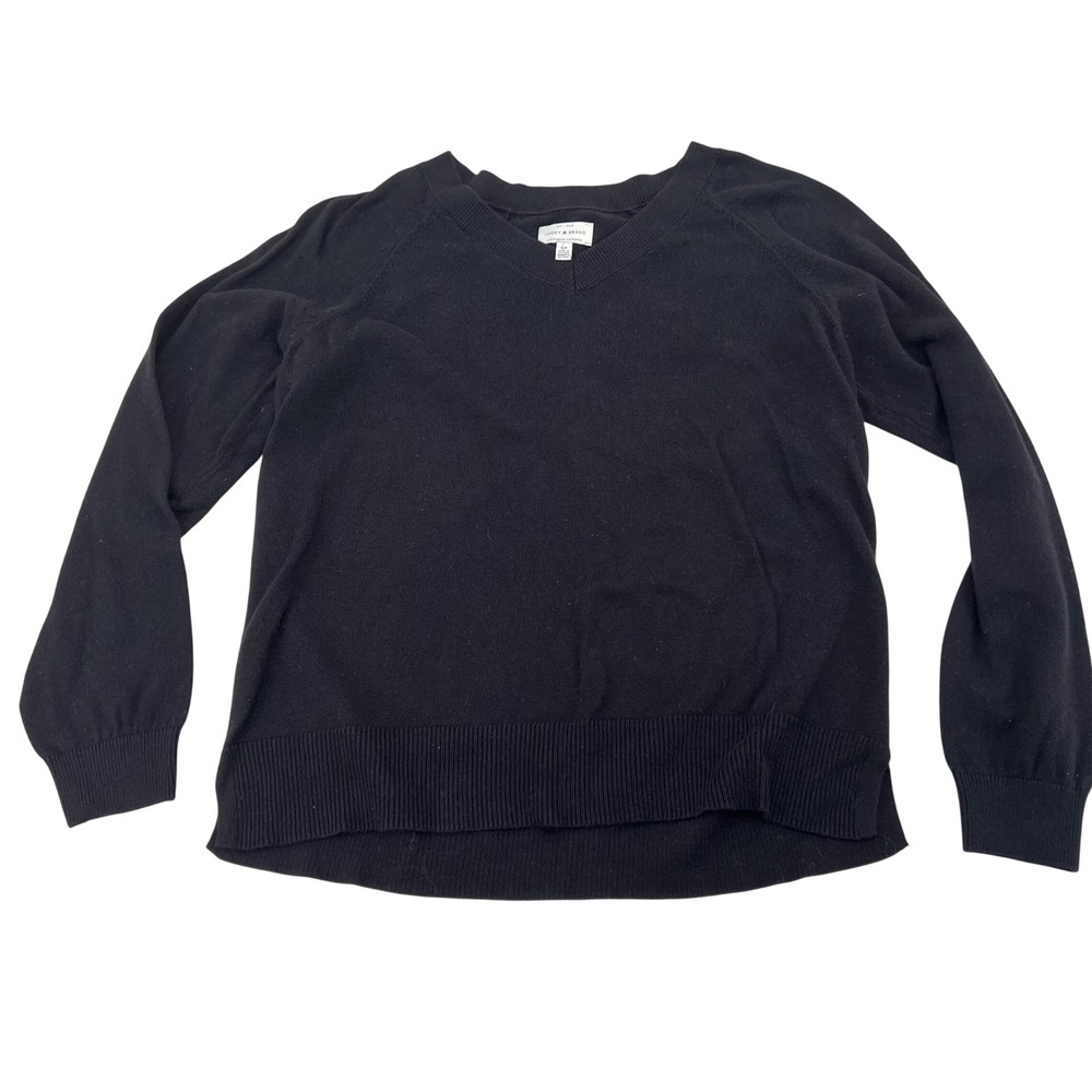 Lucky Brand Black V Neck Sweater Top Small‎ Classic Corpcore Preppy